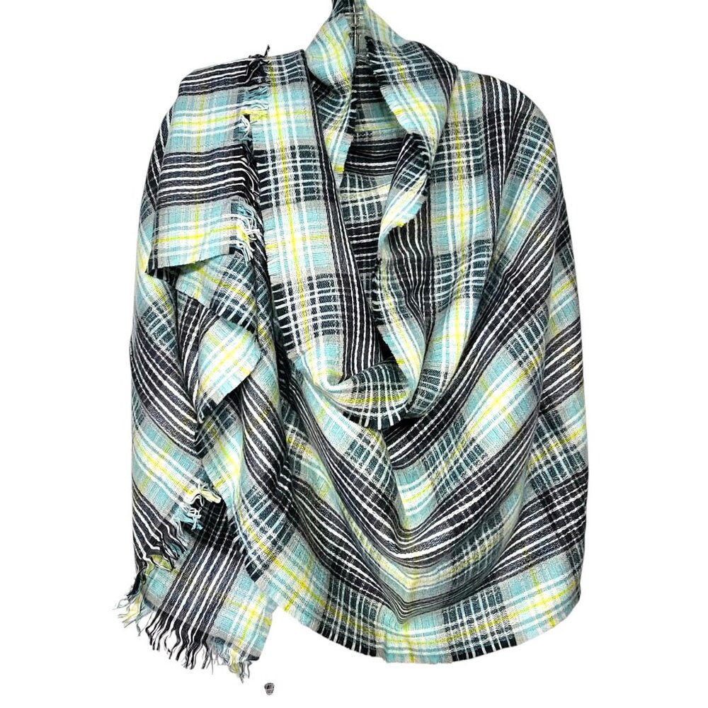 LOFT Plaid Scarf With Fringe Edges NWT Soft & Cozy Teal/White/Gray – 82" x 28"